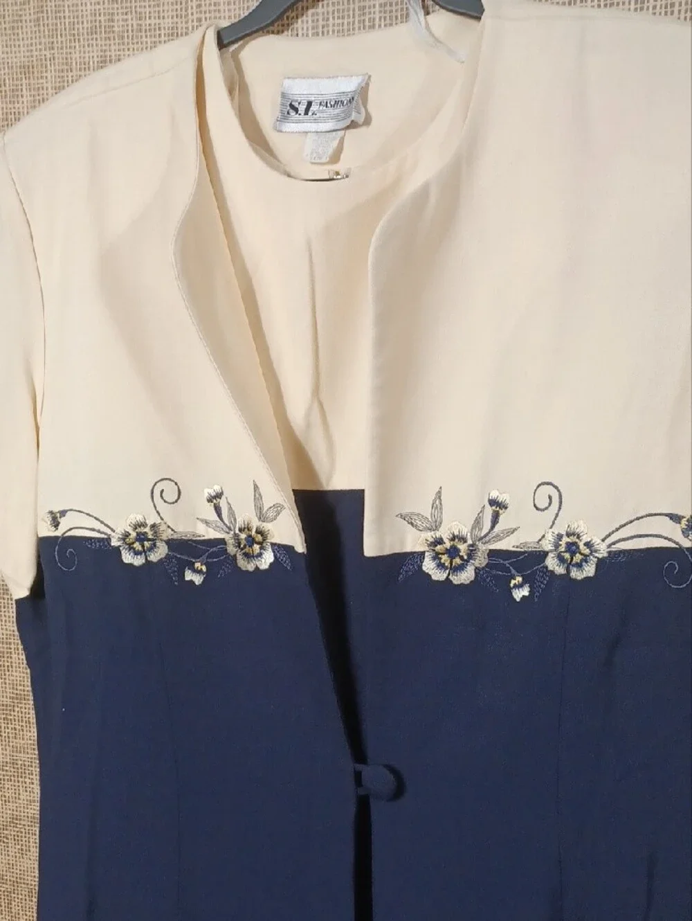 S.L. Fashions Navy and Cream Two-Piece Midi Dress Set